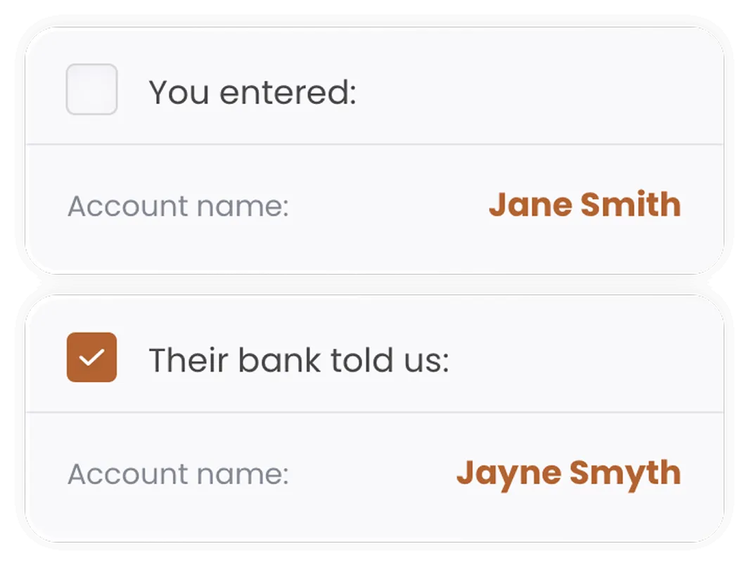 COP Verification showing name mismatch detection