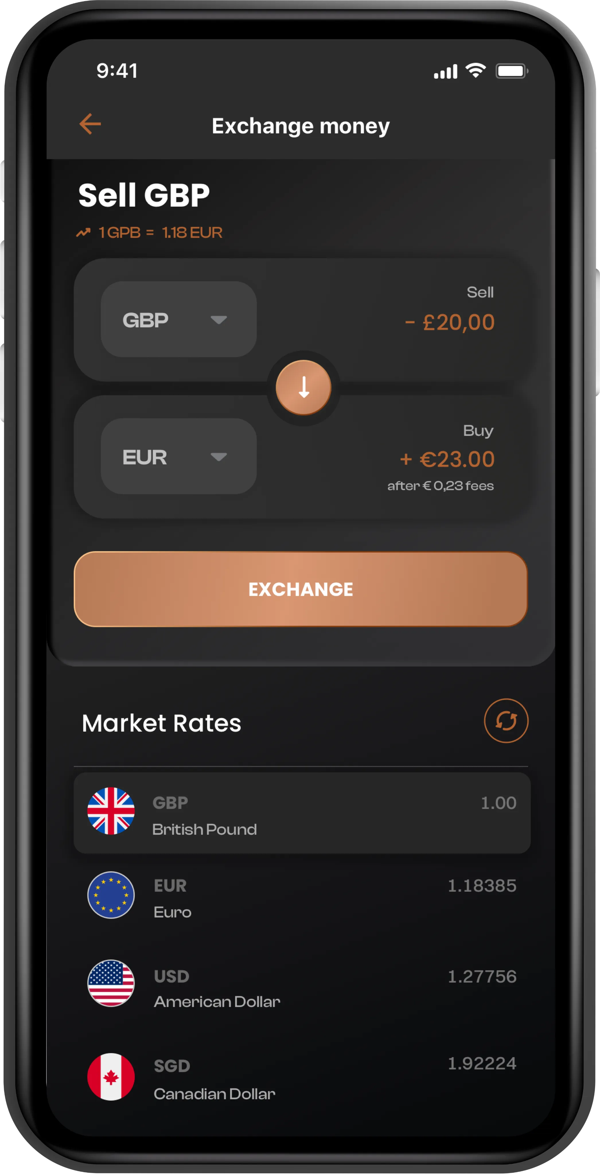 Currency exchange on mobile